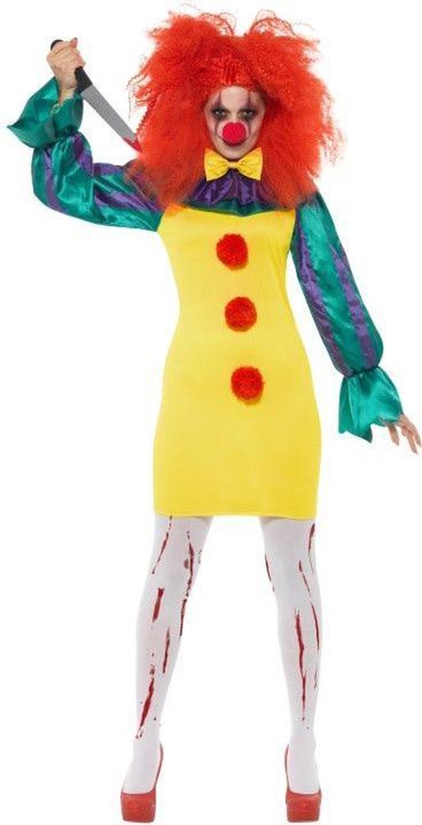 Clown & Nar Kostuum | Vrolijk Van Buiten Donker Van Binnen Horror Clown | Vrouw | Small | Halloween | Verkleedkleding